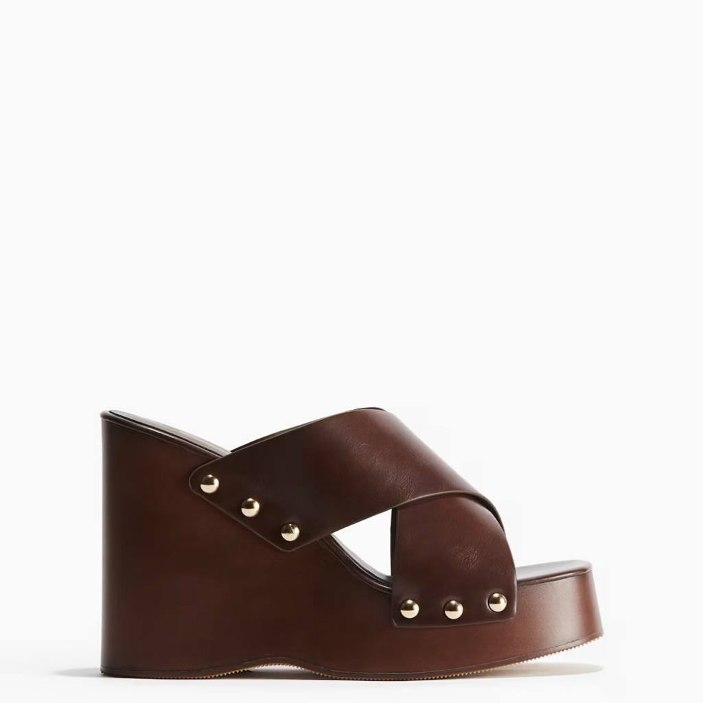 Brown Wedge Studded Sandal
